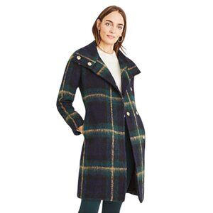 Ann Taylor Plaid Funnel Neck Brushed Wool Blend Coat Women S - Green Multi-Color